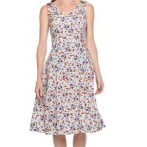 Liz Claiborne V-Neck Floral Springtime Retro Pleated Waist Dress sz 18